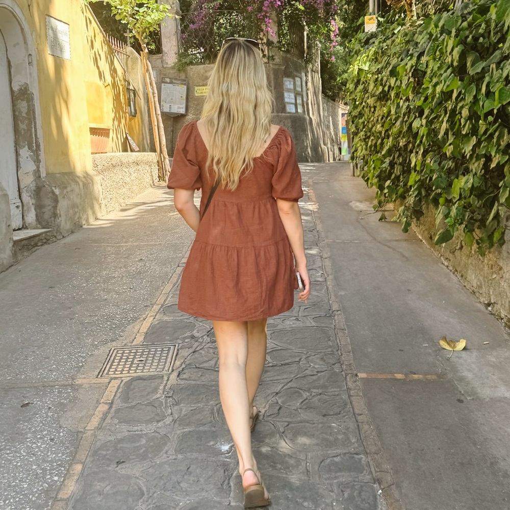 🥥LOWEST PRICE🥥Billabong brown Mini Sundress Puff Sleeve